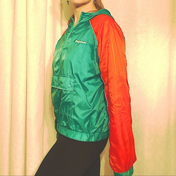 3/$20 Forever 21 Vintage Windbreaker, bright green and orange - Picture 1 of 6